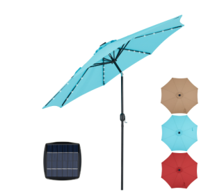 10ft Solar Polyester 32 LED Lighted Patio Umbrella With Tilt Adjustment And UV-Resistant Fabric (Color: Blue)
