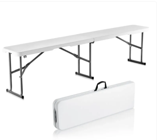 6FT Plastic Folding Bench Portable Outdoor Bench For Picnic Camping Garden (Color: White)